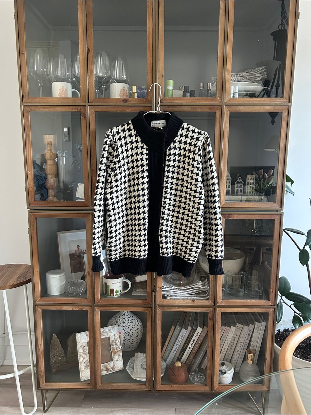 Vintage Magnolia Angora Wool Blend Houndstooth Sweater Cardigan